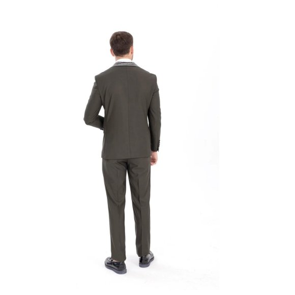 Derman Green Stone Embroidered Collar Tuxedo 2 Piece - Picture 4 of 6